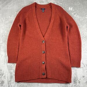 Gap Warm Orange Hue Textured Knit Acrylic Wool Blend Sweater Cardigan Size M